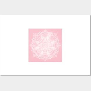 Elegant White Mandala Pink Nebula Design Posters and Art